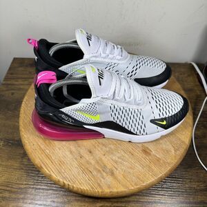 Nike Air Max 270 Shoes Mens Size 9.5 White Black Volt Pink AH8050-109 Sneakers